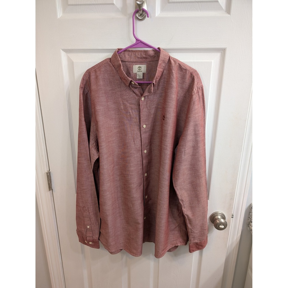 Timberland Button Down Shirt Mens Red Slim Fit Embroidered Logo - Size‎ XXL